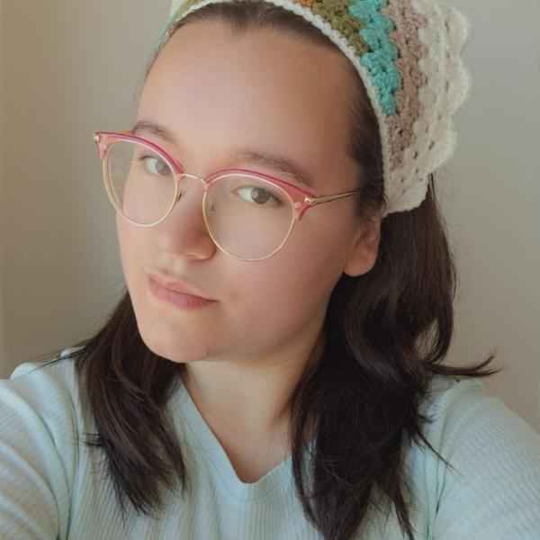Gehaakte bandana 'Crème, beige en turquoise'