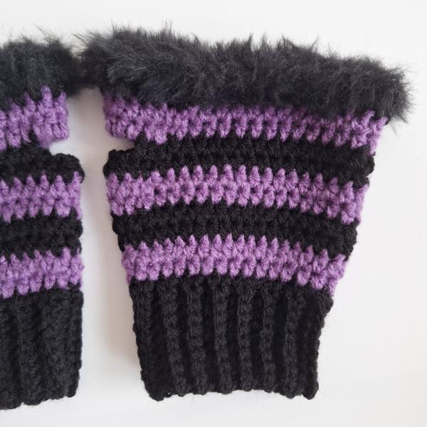 Gehaakte handschoenen - gehaakte vingerloze handschoenen | Zwart en paars