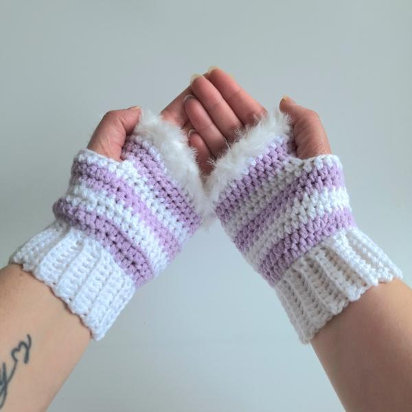 Gehaakte handschoenen - gehaakte vingerloze handschoenen | Wit en lila