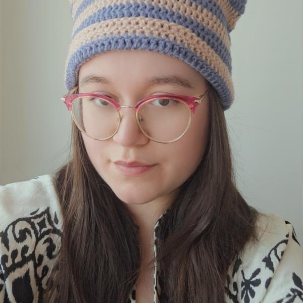 Gehaakte muts | Denimblauw en oudroze