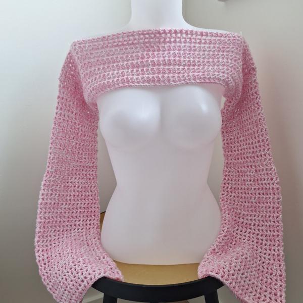 Gehaakte shrug | gehaakte bolero 'Wit en lichtroze gemêleerd'