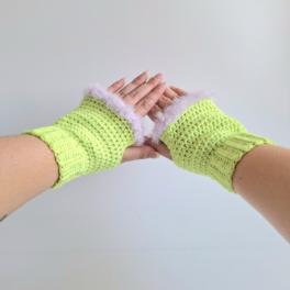 Gehaakte handschoenen - gehaakte vingerloze handschoenen | Limoengroen en lila