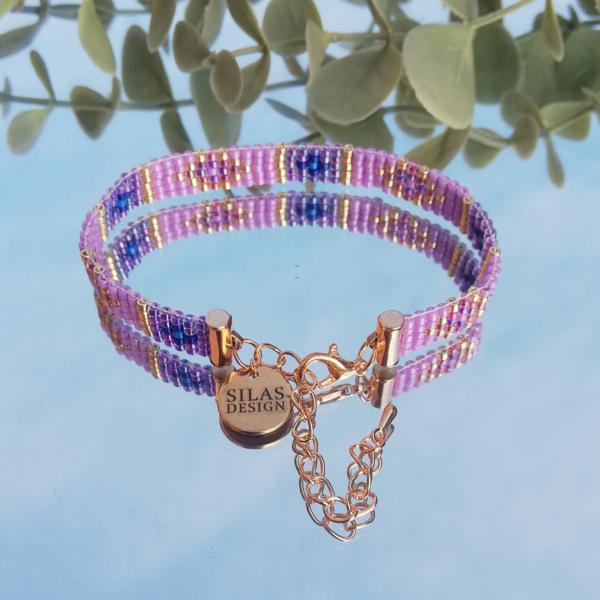 Geweven kralen armband | Paars glas-in-lood
