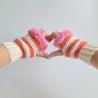 Thumbnail for Gehaakte handschoenen - gehaakte vingerloze handschoenen | Crème, koraaloranje en Barbie roze