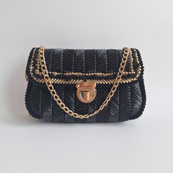 Geweven crossbody tas | Zwart en goud