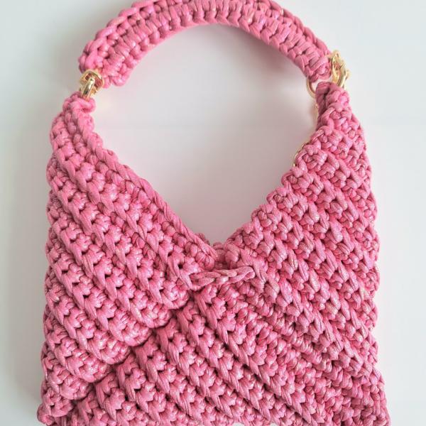 Gehaakte crossbody tas | Glitter roze