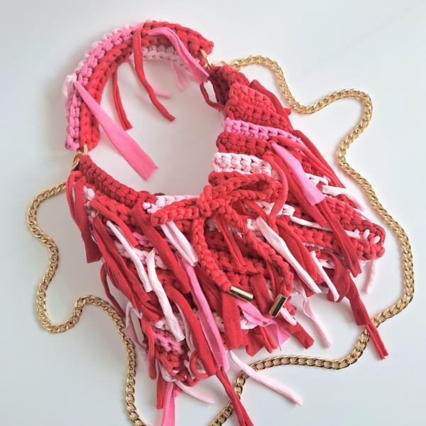 Gehaakte crossbody tas | Rood en roze