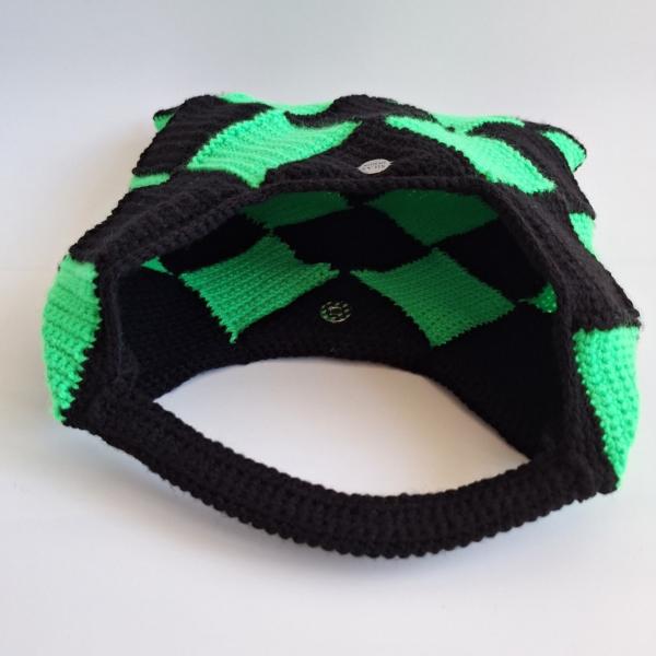 Gehaakte checker handtas 'Zwart en neon groen'