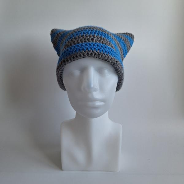 Gehaakte muts | Blauw en donkergrijs