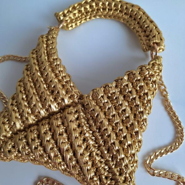 Gehaakte crossbody tas 'Metallic goud'