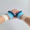 Thumbnail for Gehaakte handschoenen - gehaakte vingerloze handschoenen | Crème, beige, lichtblauw, turquoise en denimblauw