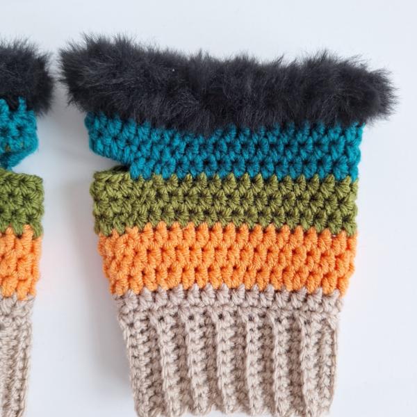 Gehaakte handschoenen - gehaakte vingerloze handschoenen | Beige, geel, groen, petrol en zwart