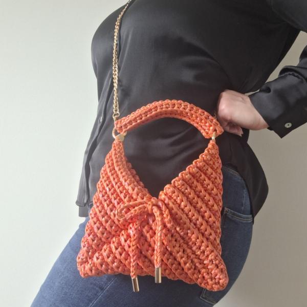 Gehaakte crossbody tas | Glitter oranje