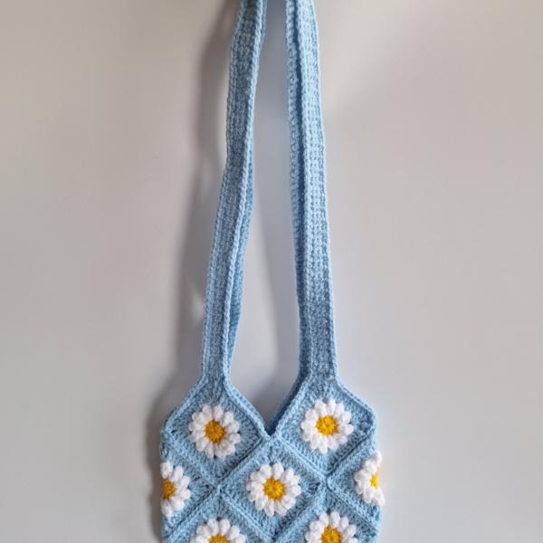 Gehaakte tas | Blauwe madeliefjes