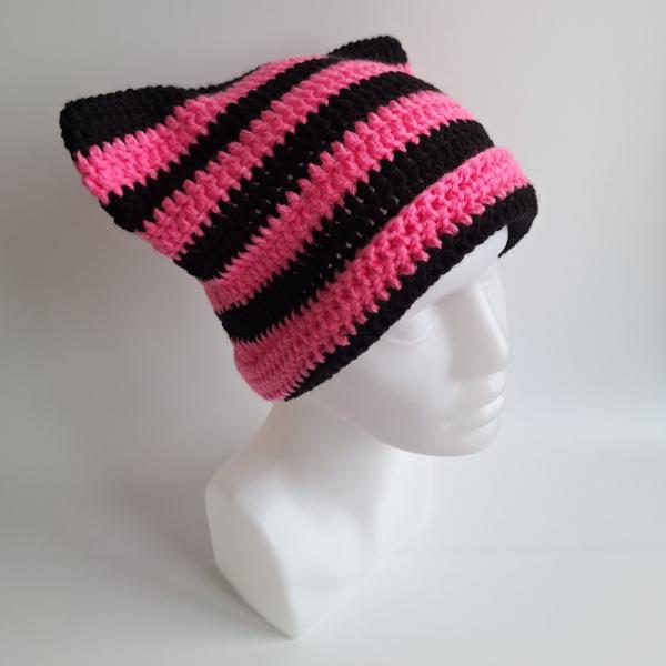 Gehaakte muts | Zwart en neon roze