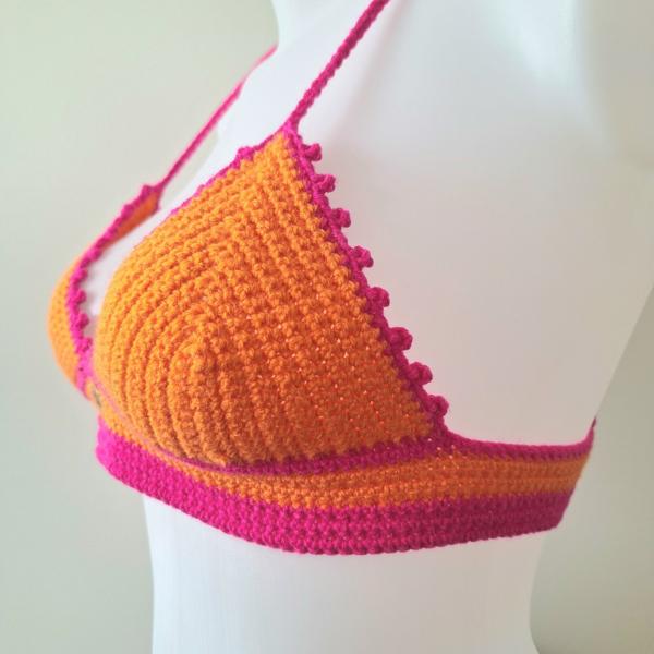 Gehaakt topje | Oranje en knalroze