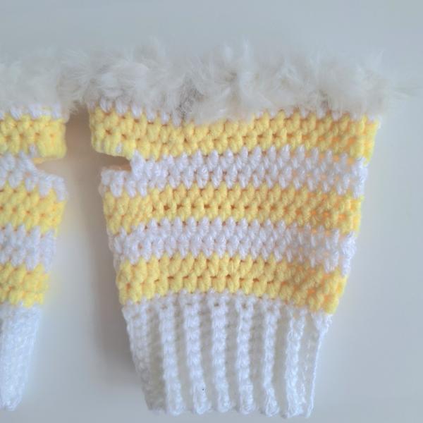 Gehaakte handschoenen - gehaakte vingerloze handschoenen | Wit en geel
