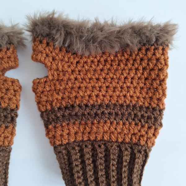 Gehaakte handschoenen - gehaakte vingerloze handschoenen | Donkerbruin en karamelbruin