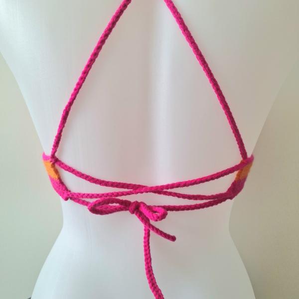 Gehaakt topje | Oranje en knalroze