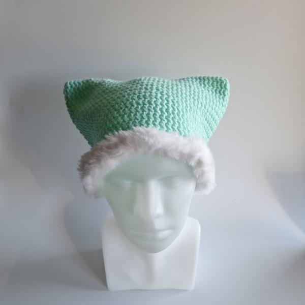 Gehaakte muts met imitatiebont | Mint en wit