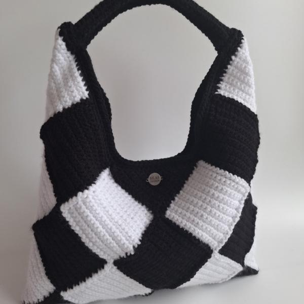 Gehaakte checker handtas 'Zwart en wit'