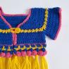 Thumbnail for Gehaakt baby vestje | Blauw, roze en geel met gele franjes