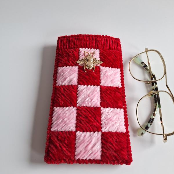 Geweven brillenkoker | Rood en roze