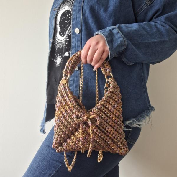 Gehaakte crossbody tas | Glitter bruin