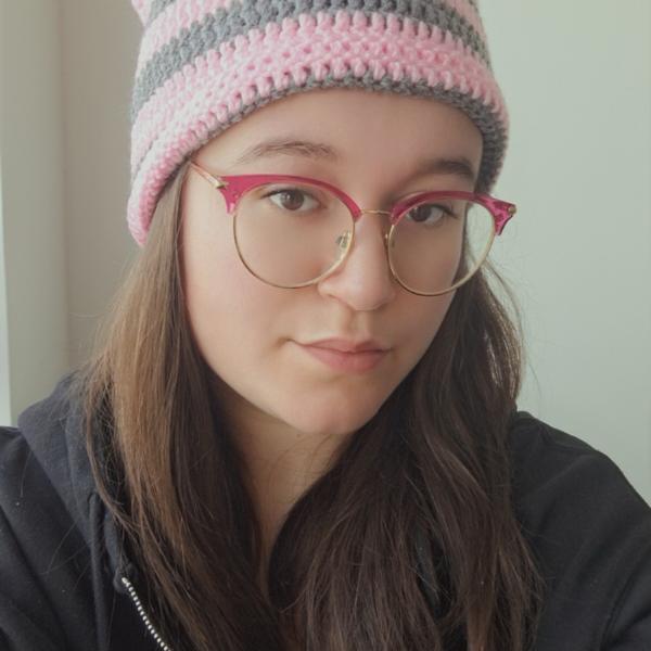 Gehaakte muts | Lichtroze en donkergrijs