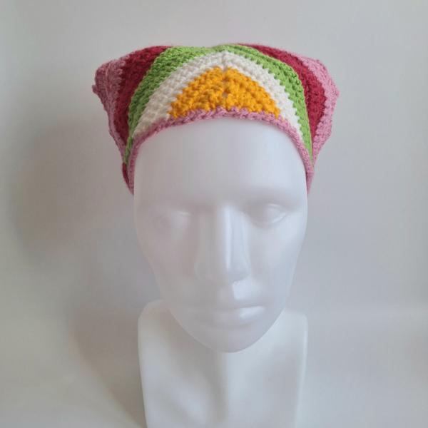 Gehaakte bandana | Geel, crème, groen, fuchsia en lichtroze