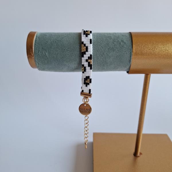 Geweven kralen armband | Wit luipaard