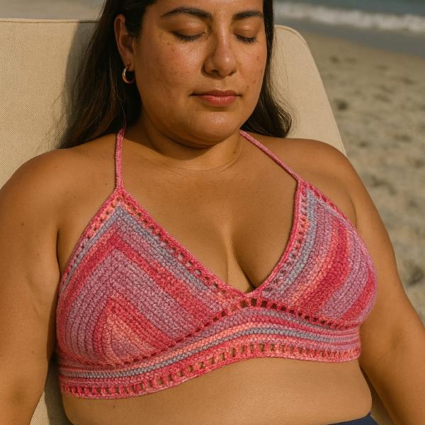 Gehaakt topje 'Boho top ombre paars en roze'