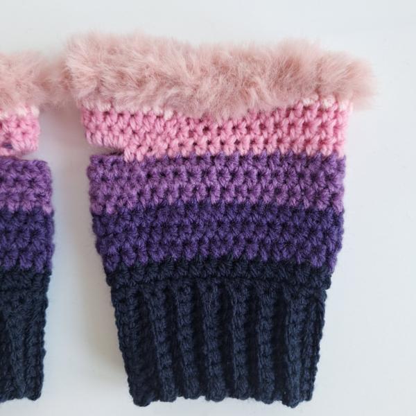 Gehaakte handschoenen - gehaakte vingerloze handschoenen | Donkerblauw, paars en lichtroze