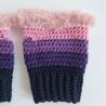 Thumbnail for Gehaakte handschoenen - gehaakte vingerloze handschoenen | Donkerblauw, paars en lichtroze
