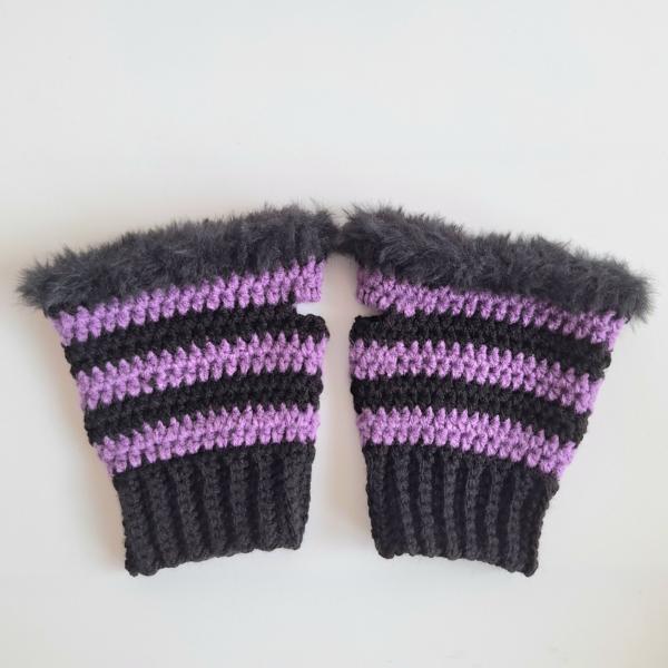 Gehaakte handschoenen - gehaakte vingerloze handschoenen | Zwart en paars