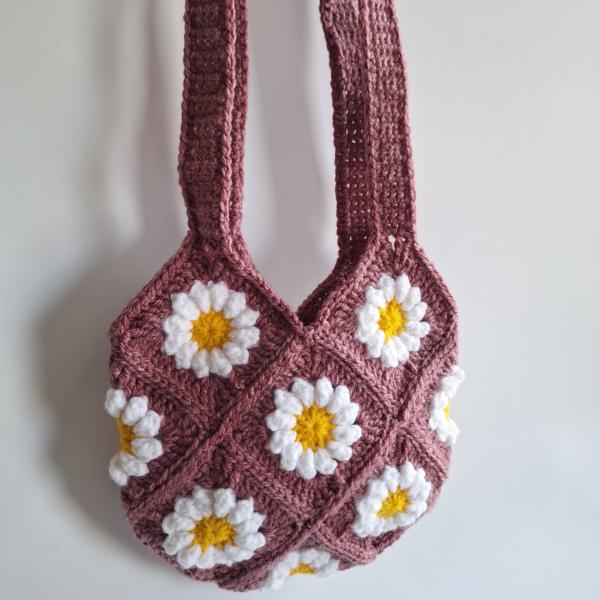 Gehaakte tas | Mauve madeliefjes