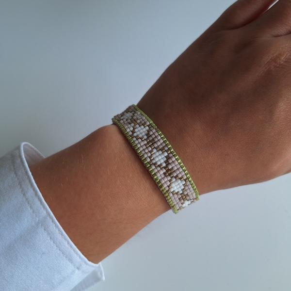Geweven kralen armband | Witte diamanten