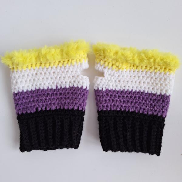 Gehaakte handschoenen - gehaakte vingerloze handschoenen | Non-binary Pride vlag