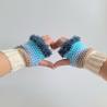 Thumbnail for Gehaakte handschoenen - gehaakte vingerloze handschoenen | Crème, beige, lichtblauw, turquoise en denimblauw