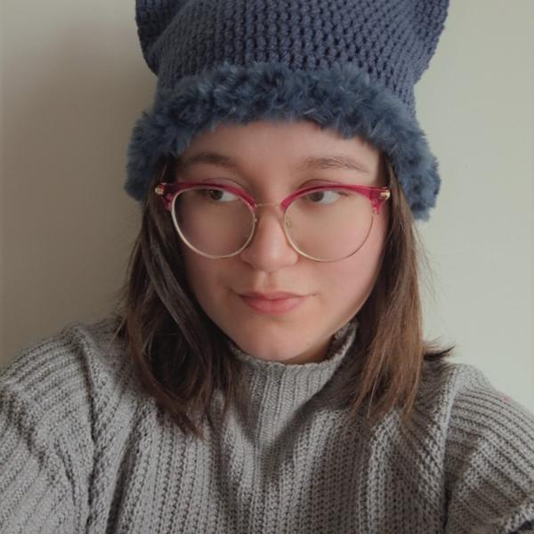 Gehaakte muts met imitatiebont | Denim Blauw