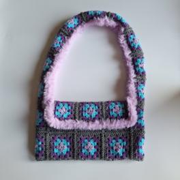 Gehaakte tas | Lila, turquoise, paars en grijs imitatiebont