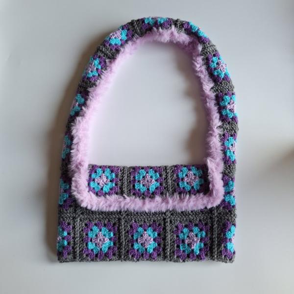 Gehaakte tas | Lila, turquoise, paars en grijs imitatiebont