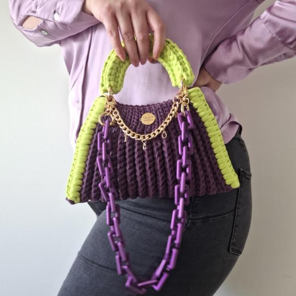 Gehaakte tas Shelly | Paars en neon groen