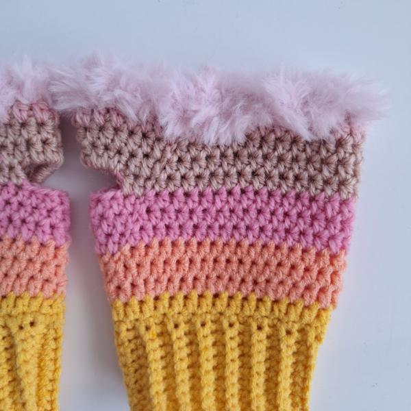 Gehaakte handschoenen - gehaakte vingerloze handschoenen | Geel, perzik, lichtroze en poederroze