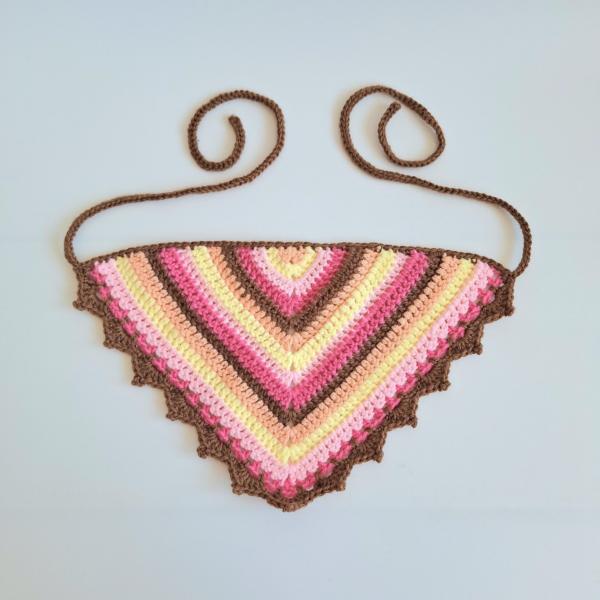 Gehaakte bandana | Perzikoranje, pastel geel, lichtroze, knalroze en lichtbruin