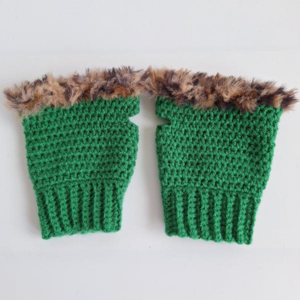 Gehaakte handschoenen - gehaakte vingerloze handschoenen | Groen en bruin gemêleerd