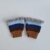 Thumbnail for Gehaakte handschoenen - gehaakte vingerloze handschoenen | Karamel bruin, donkerbruin, donkerblauw, lichtblauw en lichtgrijs