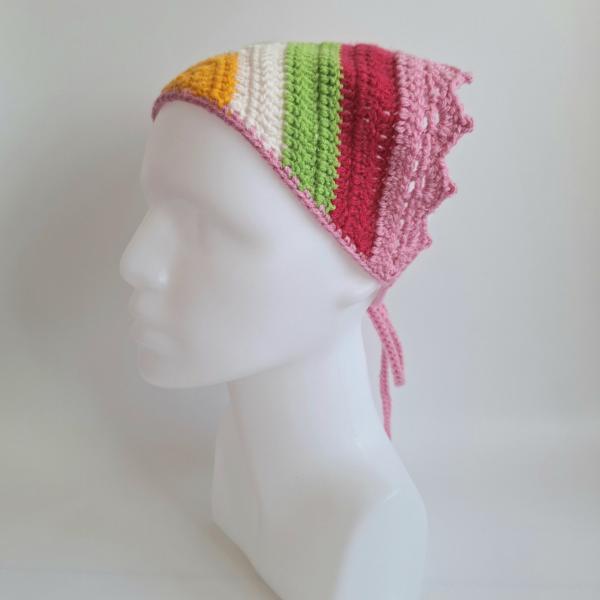 Gehaakte bandana | Geel, crème, groen, fuchsia en lichtroze
