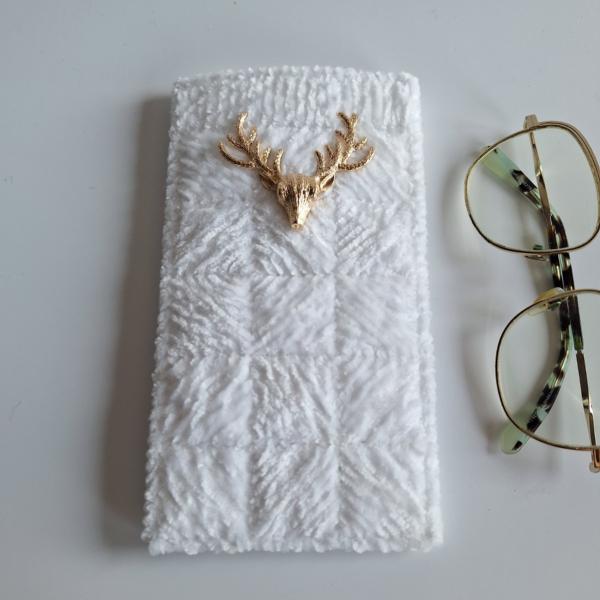 Geweven brillenkoker | Wit en goud