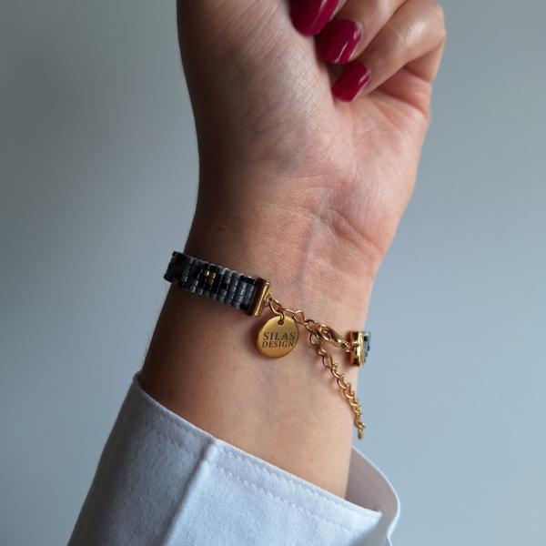 Geweven kralen armband | Grijs luipaard